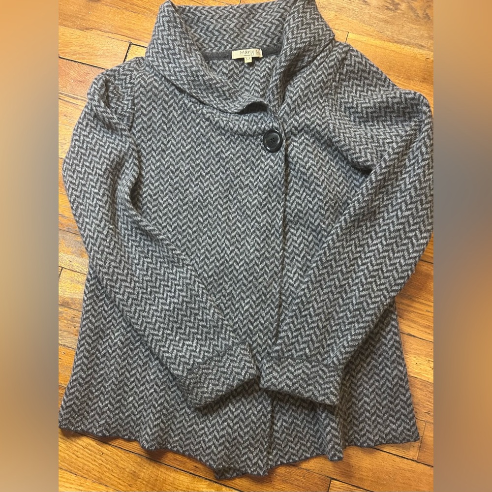 Mary Firenze Made in Italy Chic Gray Herringbone Cardigan Wool Blend